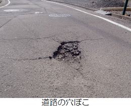 道路の穴ぼこ写真