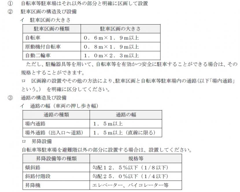 自転車等駐車場の構造及び設備に関する技術的基準