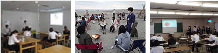 これらは活動の様子の写真です。講義の場面、企画当日の場面、発表の場面です。