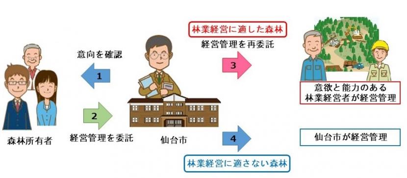 森林管理制度における意向調査から経営管理までのフロー図です。