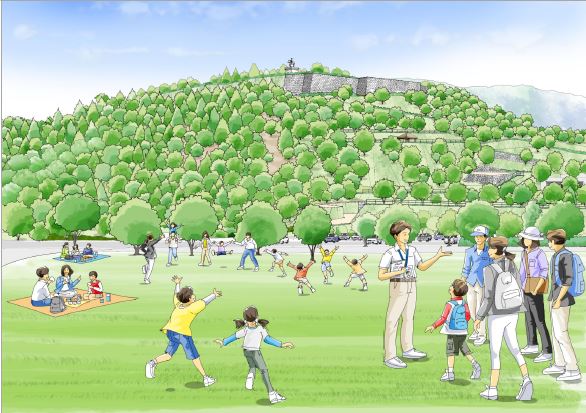 青葉山公園から仙台城址を望む「政宗ビュー」